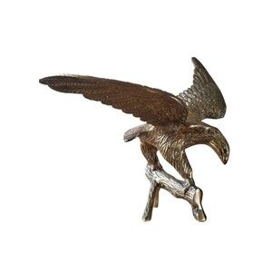 Vintage American Eagle on a Branch Cast Brass Sculpture Hawk Roosting Bird 10"